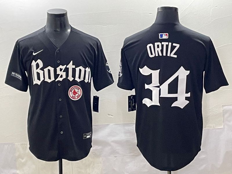 Men 2025 Boston Red Sox 34 Ortiz Black Five generations Joint Name Nike MLB Jersey style 24